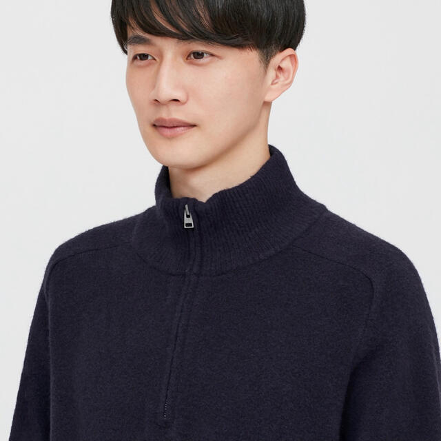 UNIQLO(ユニクロ)のUNIQLO ユニクロ スフレヤーンハーフジップセーター ブラック M 新品 メンズのトップス(ニット/セーター)の商品写真