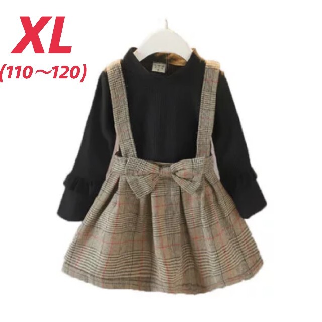 XL チェック ワンピース 女の子 キッズ フォーマル リボン 韓国 長袖 キッズ/ベビー/マタニティのキッズ服女の子用(90cm~)(ワンピース)の商品写真