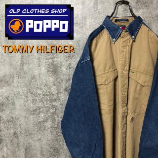 トミーヒルフィガー(TOMMY HILFIGER)のトミーヒルフィガー☆刺繍ロゴダブルポケットチノ切替デニムシャツ 90s(シャツ)