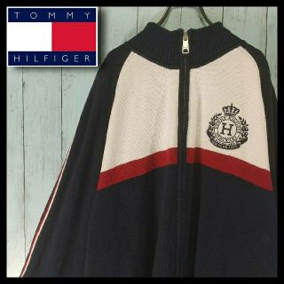 トミーヒルフィガー(TOMMY HILFIGER)の【レア】トミーヒルフィガー トリコロールニットジップアップ ビックサイズ (ニット/セーター)