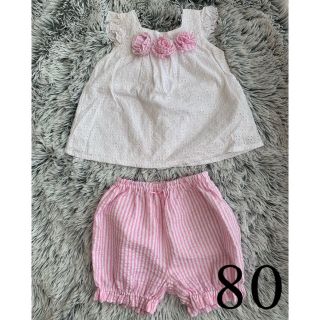 ♡ピンクフラワー　セットアップ　80センチ♡(タンクトップ/キャミソール)