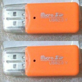 ♪2個★USB カードリーダー USB2.0 変換アダプター オレンジ(PC周辺機器)