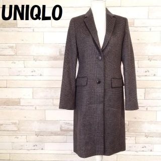 ユニクロ(UNIQLO)のユニクロ グレンチェック柄 カシミヤ混ウール チェスターコート M レディース(チェスターコート)