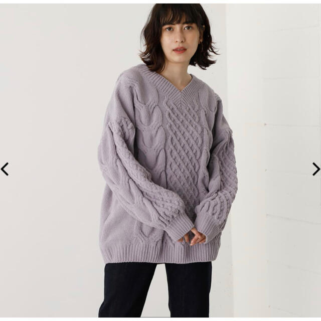 AZUL by moussy(アズールバイマウジー)のAZUL☆ケーブルニットトップス☆パープル レディースのトップス(ニット/セーター)の商品写真