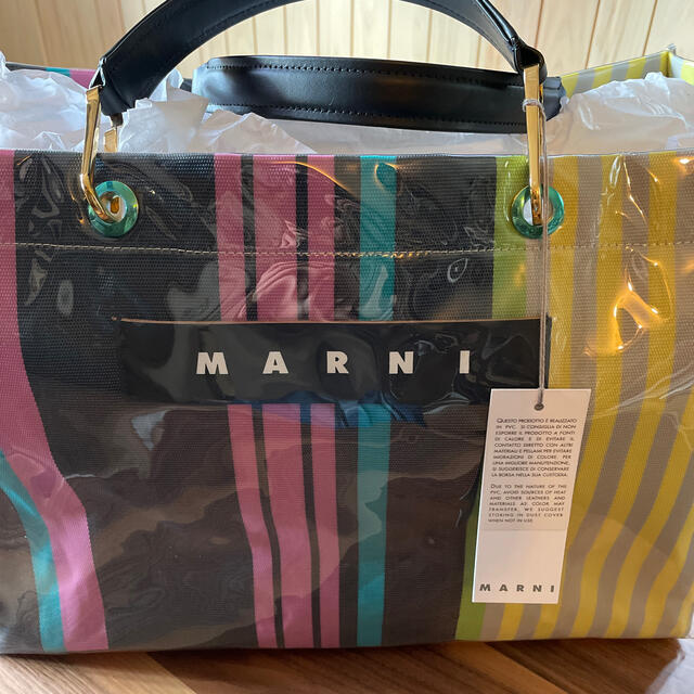 美品 ✨MARNI グロッシーグリップ トートバッグ マルチストライプ A4◎