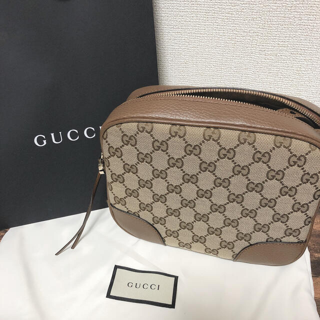 国内外の人気 Gucci 【まー】グッチ GGキャンバス×レザー ベージュ×ブラウン ショルダーバッグ