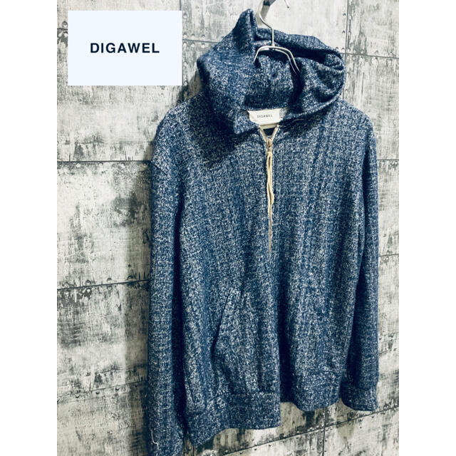 DIGAWEL ディガウェル レーヨン　ジップパーカー フーディ 無地 ブルー