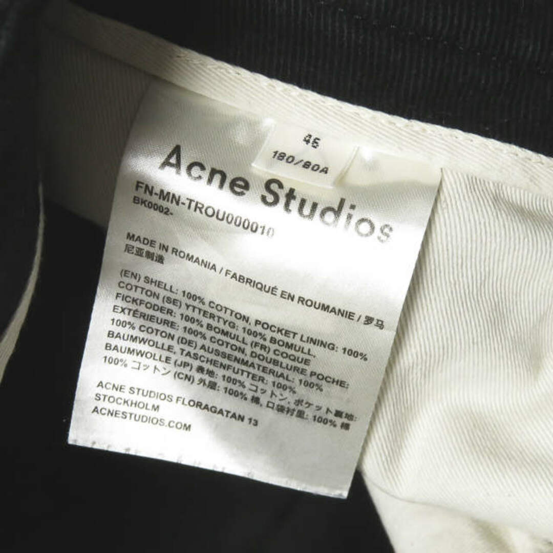 Acne Studios(アクネストゥディオズ)のAcne Studios アクネストゥディオズ 18AW ワークウェアトラウザーズ FN-MN-TROU000010 46 ブラック コットンツイル テーパード パンツ ルーマニア製 ボトムス【中古】【Acne Studios】 メンズのパンツ(デニム/ジーンズ)の商品写真