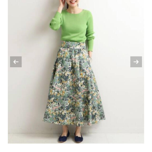 IENA かすれフラワー ギャザースカート　グリーン　38スカート