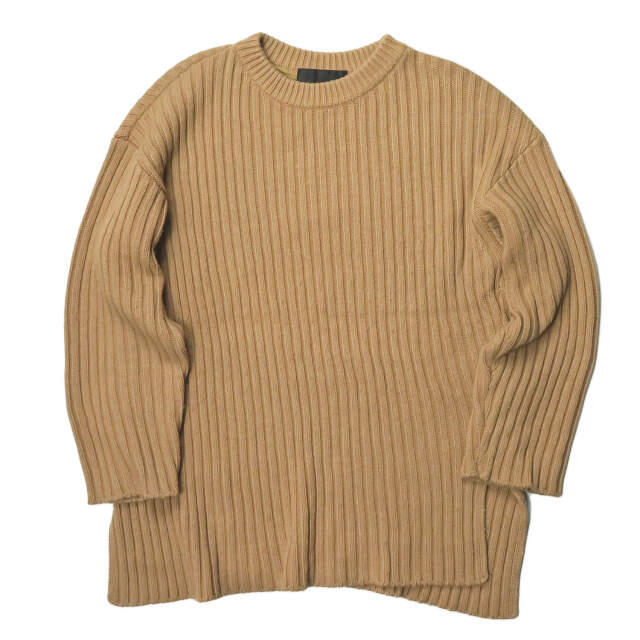 UNUSED アンユーズド 日本製 15AW RIB CREW NECK KNIT リブクルーネックニット US0990 0 キャメル セーター ウール スリット プルオーバー トップス【UNUSED】