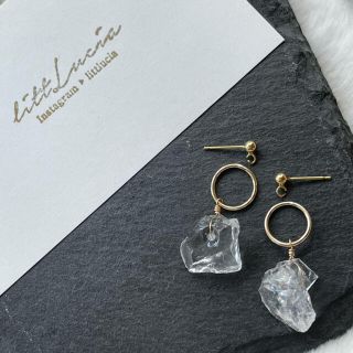 14kgf クリスタル　ラフロック　ピアス　イヤリング(ピアス)