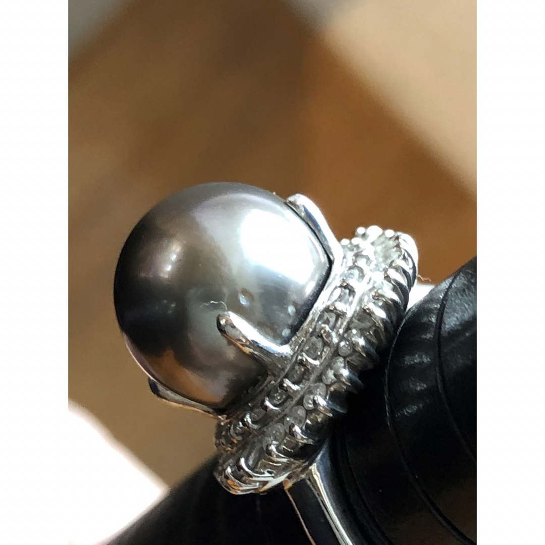 美品　南洋真珠パール　pt900 ダイヤ取り巻きリング　指輪