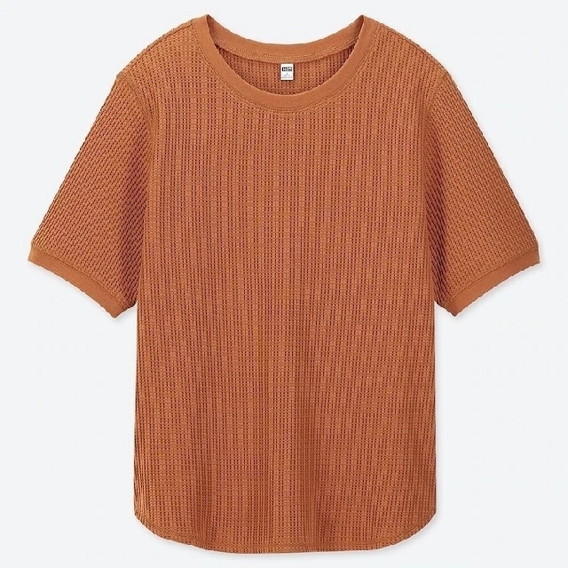 UNIQLO(ユニクロ)のUNIQLO ワッフルクルーネックT（半袖) ブラウン レディースのトップス(Tシャツ(半袖/袖なし))の商品写真