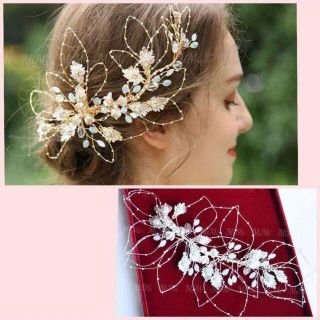 ☆新品ヘッドドレスシルバー ウェディングブライダルティアラヘアアクセサリー結婚式(ウェディングドレス)