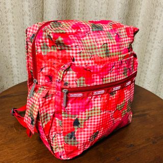 レスポートサック(LeSportsac)のレスポ❤️赤い花とギンガムチェックのリュック(リュック/バックパック)