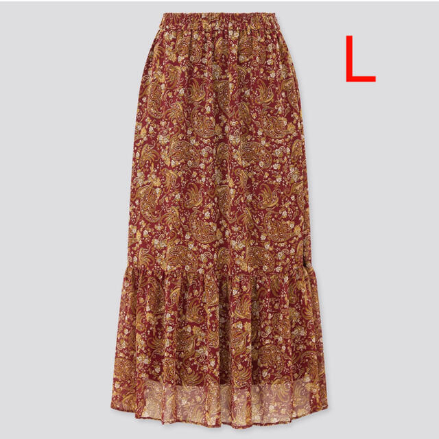UNIQLO(ユニクロ)のユニクロ Joy of Print シフォンティアードロングスカート L／ワイン レディースのスカート(ロングスカート)の商品写真
