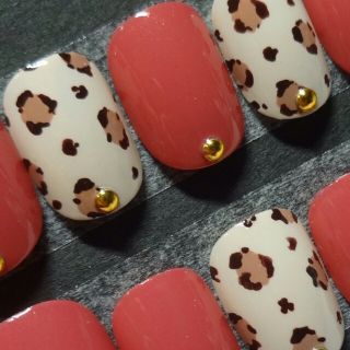 ルージュピンク×レオパードネイル(つけ爪/ネイルチップ)