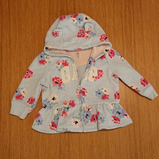 ベビーギャップ(babyGAP)のbabyGAP 70cm水色花柄パーカー❁裾フリル＆耳付き♡(ジャケット/コート)