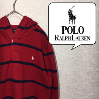 ポロラルフローレン(POLO RALPH LAUREN)のポロ POLO ラルフローレン パーカー ハーフボタン L 赤 古着(パーカー)