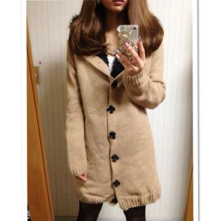 内側モコモコファー❤厚手ニットコートBE(毛皮/ファーコート)