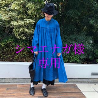 ネストローブ(nest Robe)のnest robe/ リネンギャザーヨークワンピース  BLUE(ロングワンピース/マキシワンピース)