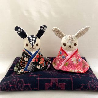 ミナペルホネン(mina perhonen)のうさぎちゃんの雛人形 εïз ハンドメイド ミナペルホネン お雛様 雛人形 古布(人形)