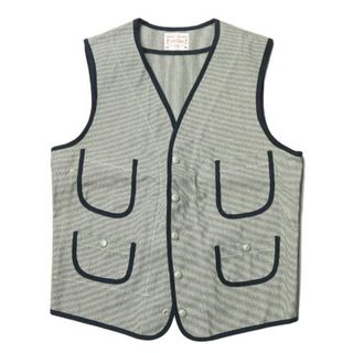 ボンクラ(BONCOURA)のBONCOURA ボンクラ 日本製 PIPING VEST BLUE MOCK TWIST パイピングベスト 38 ネイビー ジレ ストライプ トップス【中古】【BONCOURA】(ベスト)