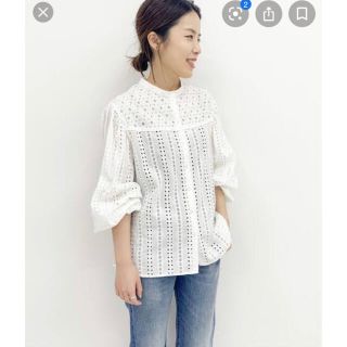 スピックアンドスパン(Spick & Span)の美品■スピックアンドスパン アイレットレースブラウス■イエナ トゥモローランド(シャツ/ブラウス(長袖/七分))