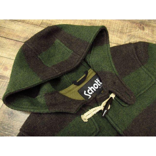 schott(ショット)の希少カラー ショット 100周年記念 ウール ボーダー ダッフル コート 緑 L メンズのジャケット/アウター(ダッフルコート)の商品写真