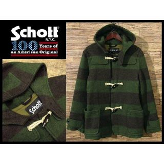 ショット(schott)の希少カラー ショット 100周年記念 ウール ボーダー ダッフル コート 緑 L(ダッフルコート)