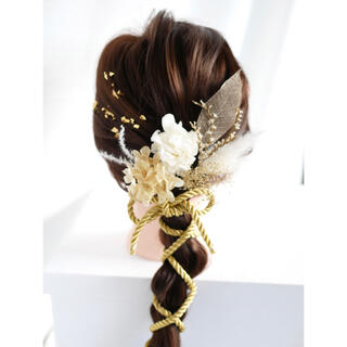 金箔付き　ゴールド系ドライフラワーの髪飾りセット　ロープアレンジ用　m10(ヘアアクセサリー)