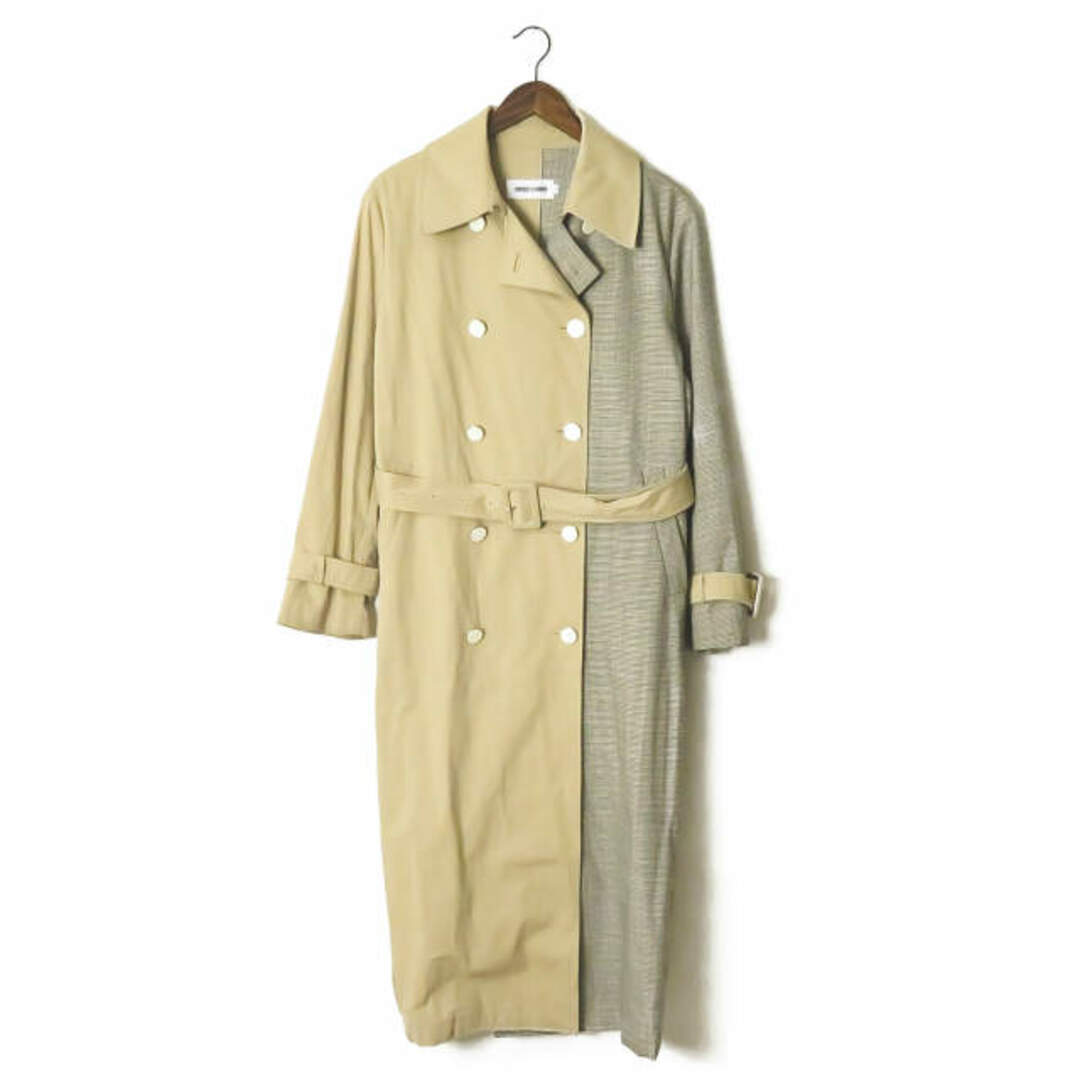 ROCKET X LUNCH ロケットランチ 18SS Check Trench Coat チェックトレンチコート RL181CT001 S ベージュ 切り替え アシンメトリー アウター【ROCKET X LUNCH】約58cm袖丈