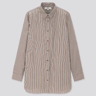 ユニクロ(UNIQLO)の【新品タグ付】UNIQLO エクストラファイン コットンストライプ ロングシャツ(シャツ/ブラウス(長袖/七分))