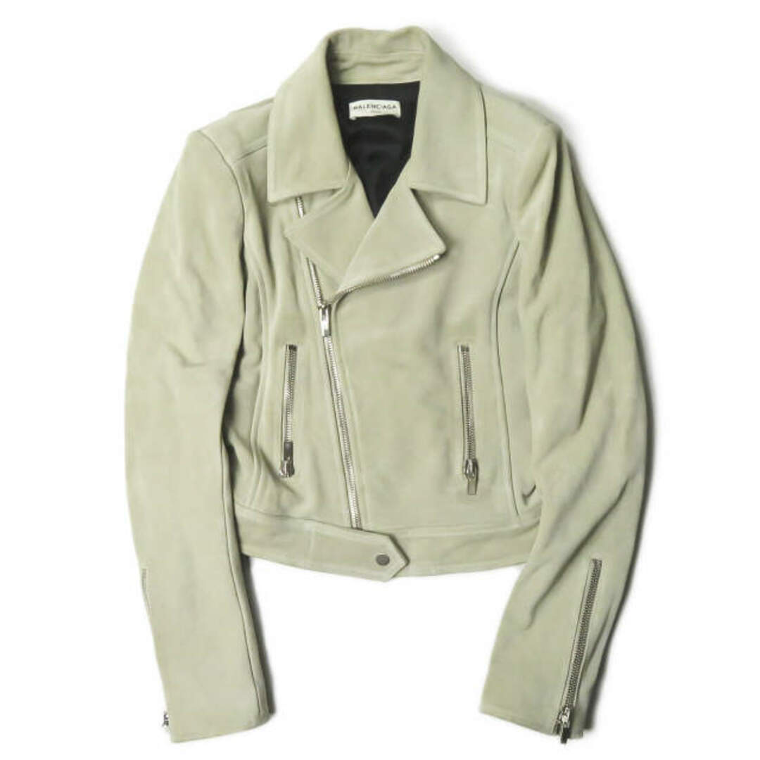 BALENCIAGA バレンシアガ トルコ製 Suede Biker Jacket スエードダブルライダースジャケット 413046 TQH15 38 グレー UP57 2015 00903 牛革 レザー アウター【BALENCIAGA】