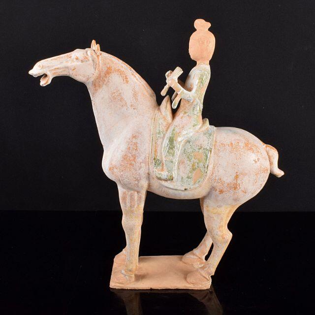 中国　唐三彩　彩繪　美人騎馬俑　陶馬　N　R3252B エンタメ/ホビーの美術品/アンティーク(彫刻/オブジェ)の商品写真