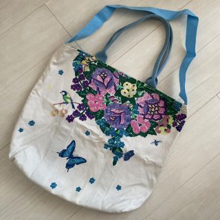 ボヘミアンズ(Bohemians)の花柄　蝶　鳥　トートバッグ　ブルー(トートバッグ)