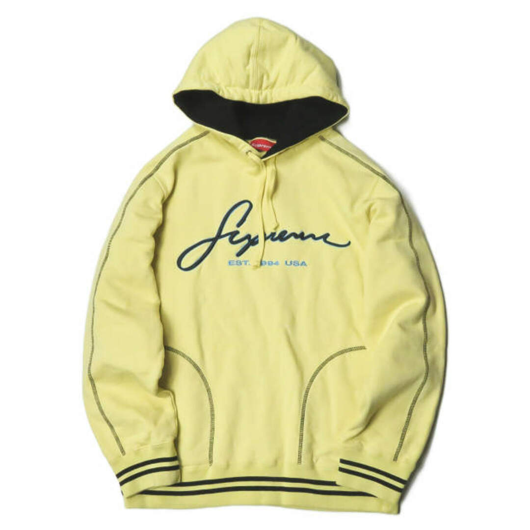 Supreme シュプリーム 19SS Contrast Embroidered Hooded Sweatshirt コントラストロゴ刺繍  スウェットプルオーバーパーカー M Pale Yellow 長袖 ステッチ イエロー トップス【中古】【Supreme】 | フリマアプリ ラクマ