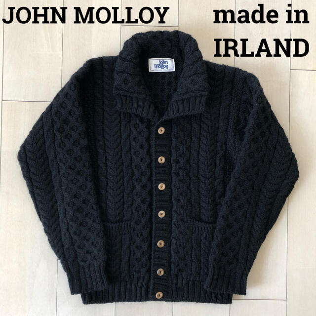 アイルランド製 ジョンモロイ アラン ケーブル 黒 ニット セーター サイズM