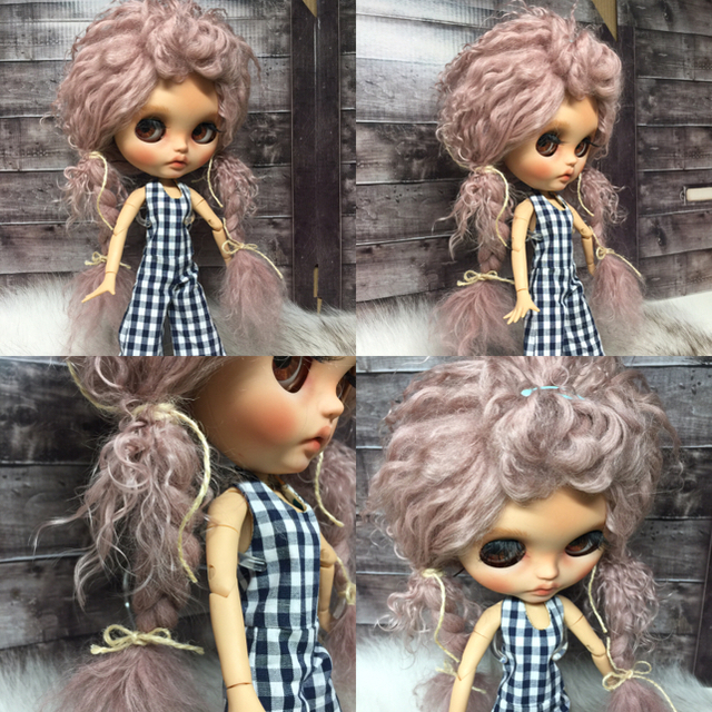 blythe_w-162スモークピンクロング三つ編み✨チベットラムウィッグ 3