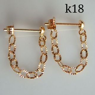 k18ピアス　キラキラ ペタルチェーン　フープピアス　18金　18k(ピアス)