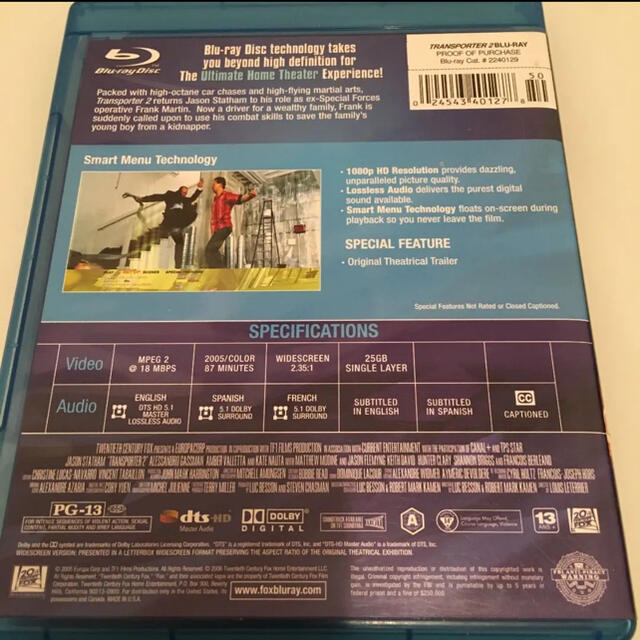 【海外版】トランスポーター2 Blu-ray【英語　フランス語　スペイン語】 エンタメ/ホビーのDVD/ブルーレイ(外国映画)の商品写真