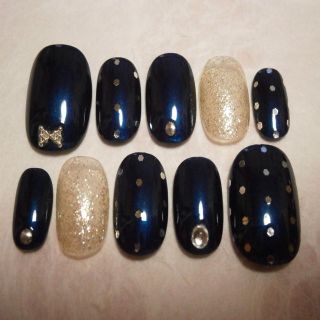 ネイルチップドットリボン ネイビー(つけ爪/ネイルチップ)
