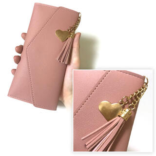 2way カードケース型 長財布 薄型 レディース シンプル ハート ピンク(財布)