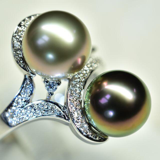 VS１　ダイヤ　黒蝶真珠　K18WG レディースのアクセサリー(リング(指輪))の商品写真
