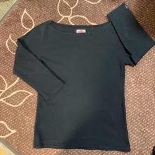 ハリウッドランチマーケット(HOLLYWOOD RANCH MARKET)の【美品】 HR MARKET ストレッチフライス ボートネック 七分袖 黒 L(Tシャツ(長袖/七分))