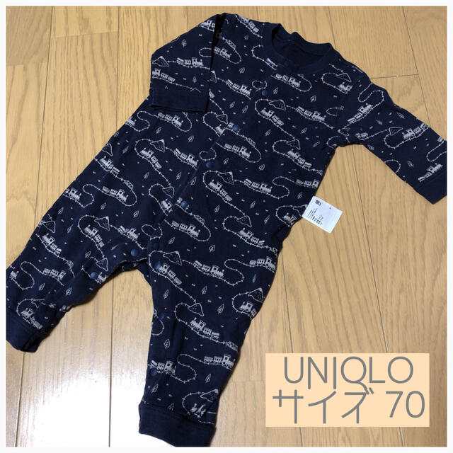 UNIQLO(ユニクロ)のちゃんりー様＊UNIQLO フライスカバーオール 70＊汽車 キッズ/ベビー/マタニティのベビー服(~85cm)(ロンパース)の商品写真