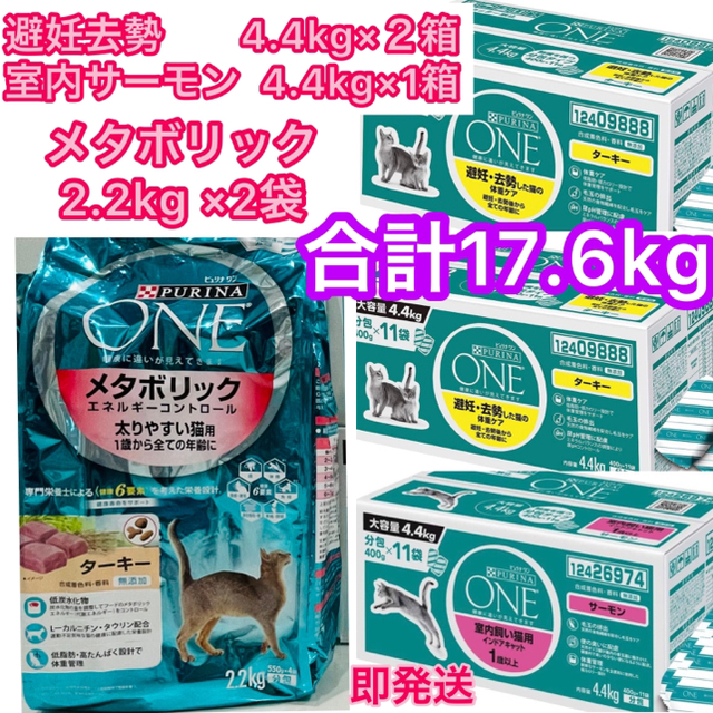 Nestle(ネスレ)のピュリナワン❤️キャットフード 避妊去勢 ＋室内サーモン＋メタボ 計17.6kg その他のペット用品(ペットフード)の商品写真