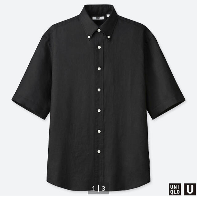 UNIQLO(ユニクロ)のユニクロU プレミアムリネンワイドフィットシャツ　半袖　M ブラック メンズのトップス(シャツ)の商品写真