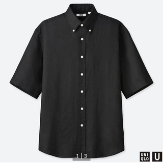 ユニクロ(UNIQLO)のユニクロU プレミアムリネンワイドフィットシャツ　半袖　M ブラック(シャツ)