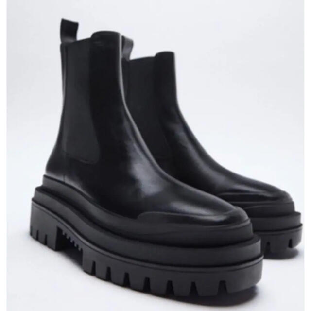 トラックソール フラット リアル レザー ブーツ ZARA ホワイト ザラ 早
